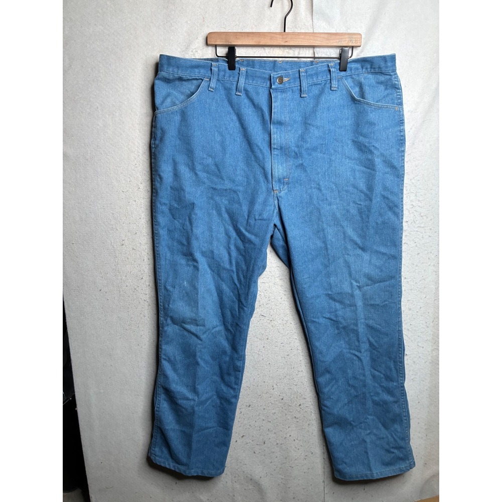 Mens Vintage Blue Denim Work Jeans Straight Leg Light Wash 46x32 39056LB